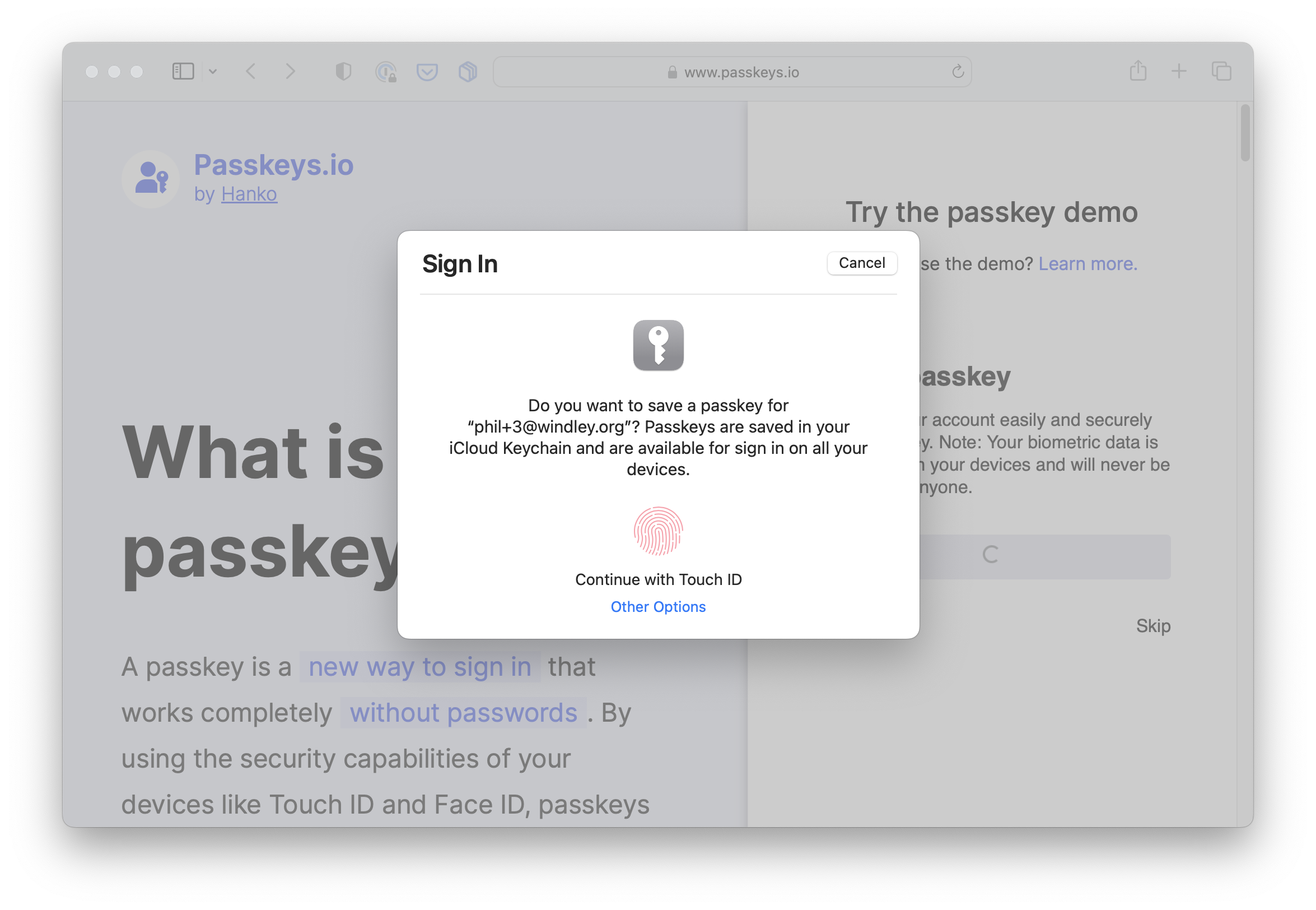 Using Touch ID with Passkey